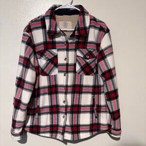 Red and white plaid flannel jacket